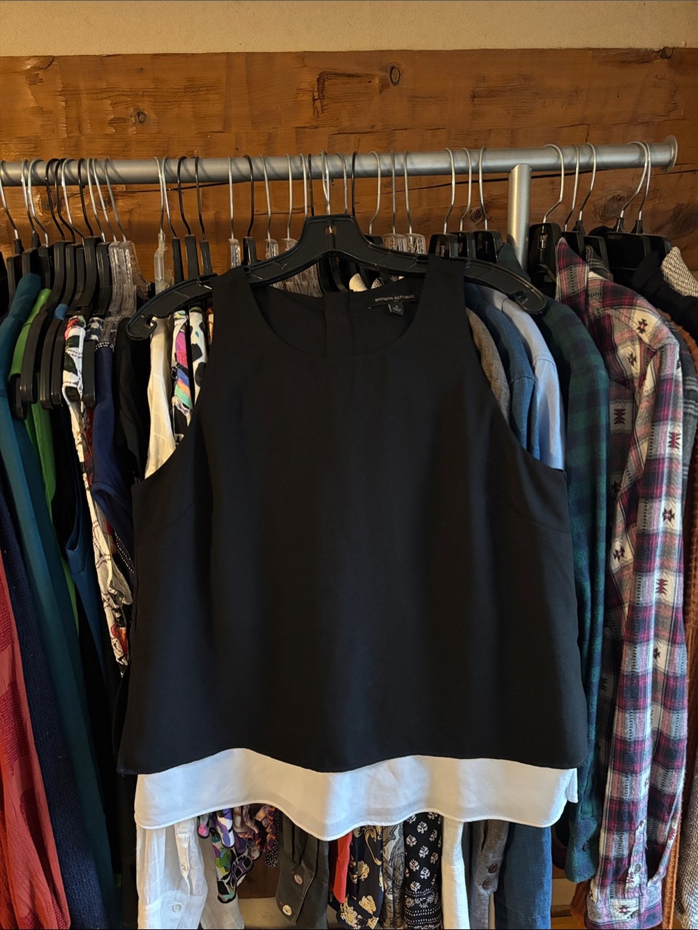Banana Republic Black Camisole with White Layered Hem